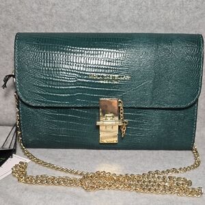 Viola Castellani Teal Emdossed Leather Crossbody Bag NWT